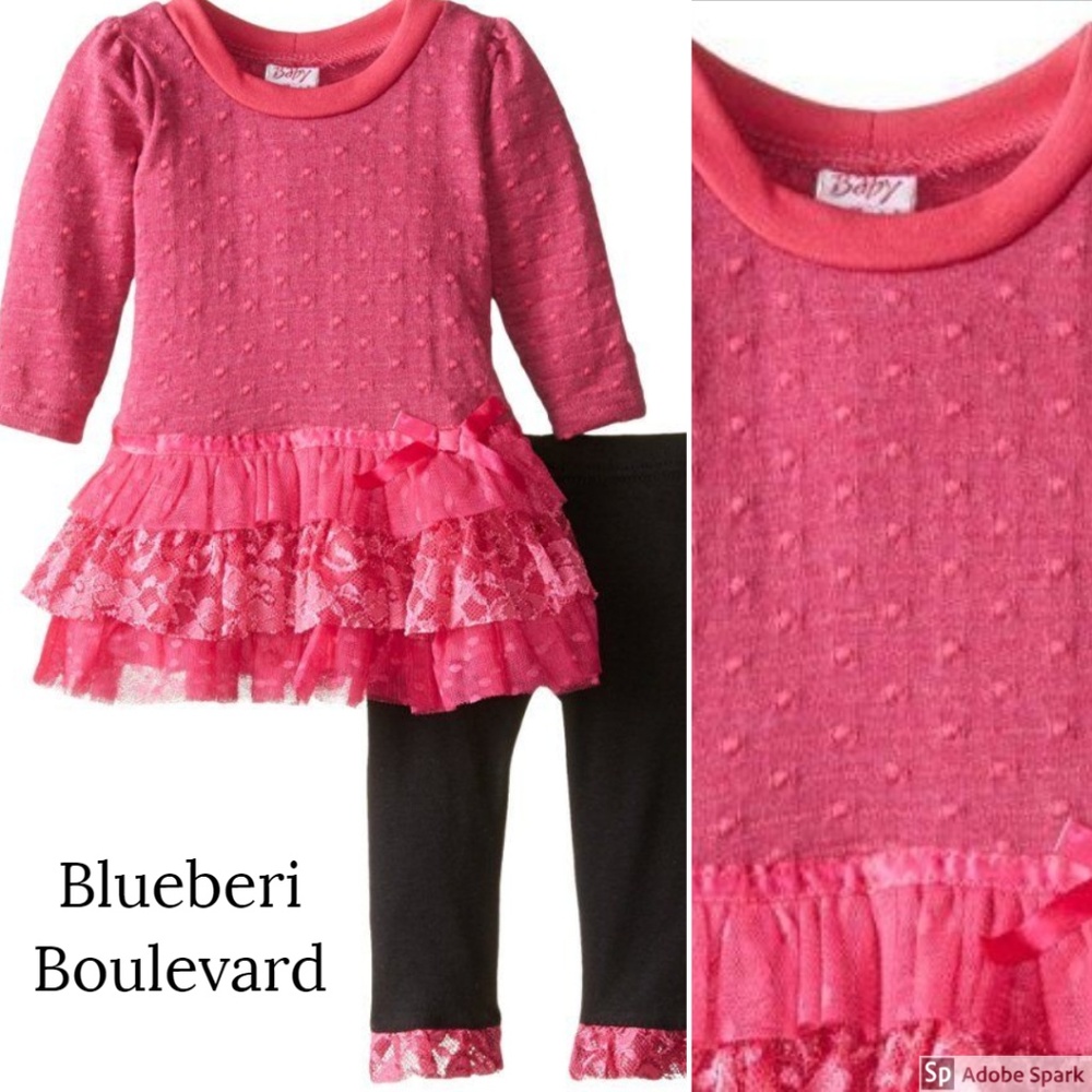 Blueberi Blvd Tiered Knit Tutu Dress Legging Set Outfit Pink 3-6 6-9 Mo NWT